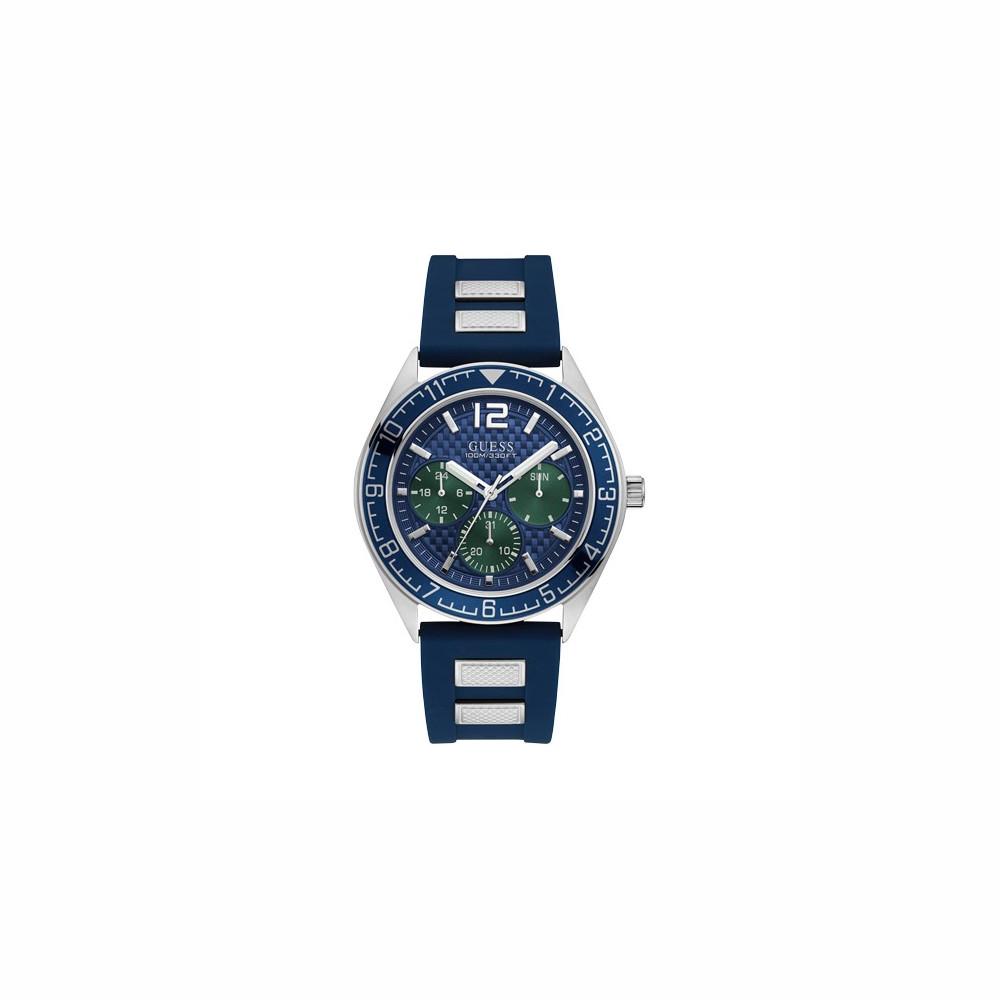 Guess Herrenuhr W1167G1 ( 46 mm) Armbanduhr Uhr Silikon-Armband Blau Chronometer