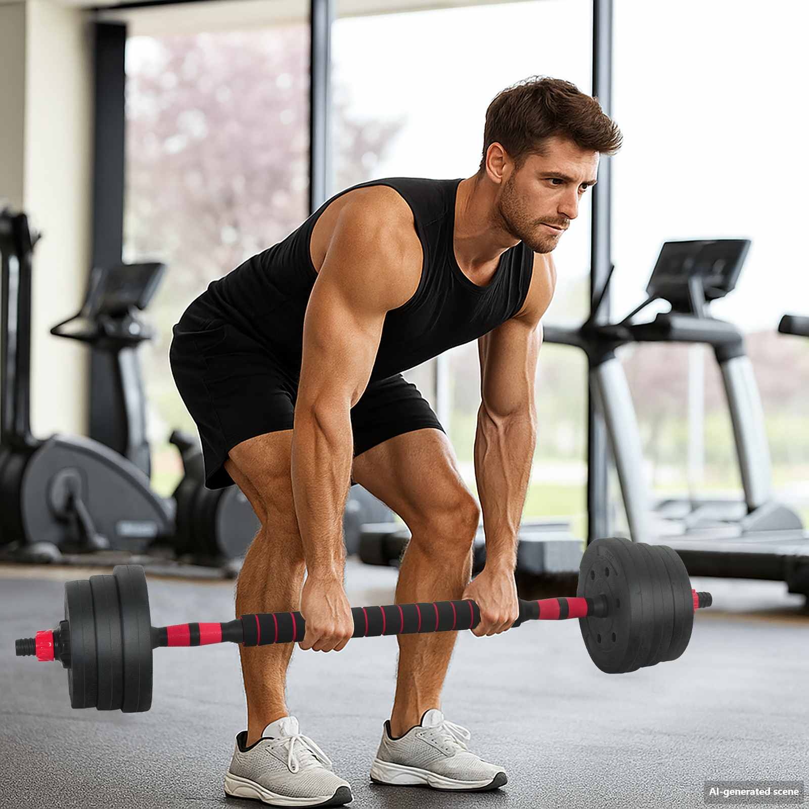 4-in-1 Hantelset Schwarz Rot 121x19 5x19 5 cm verstellbar f�r Fitnessstudio