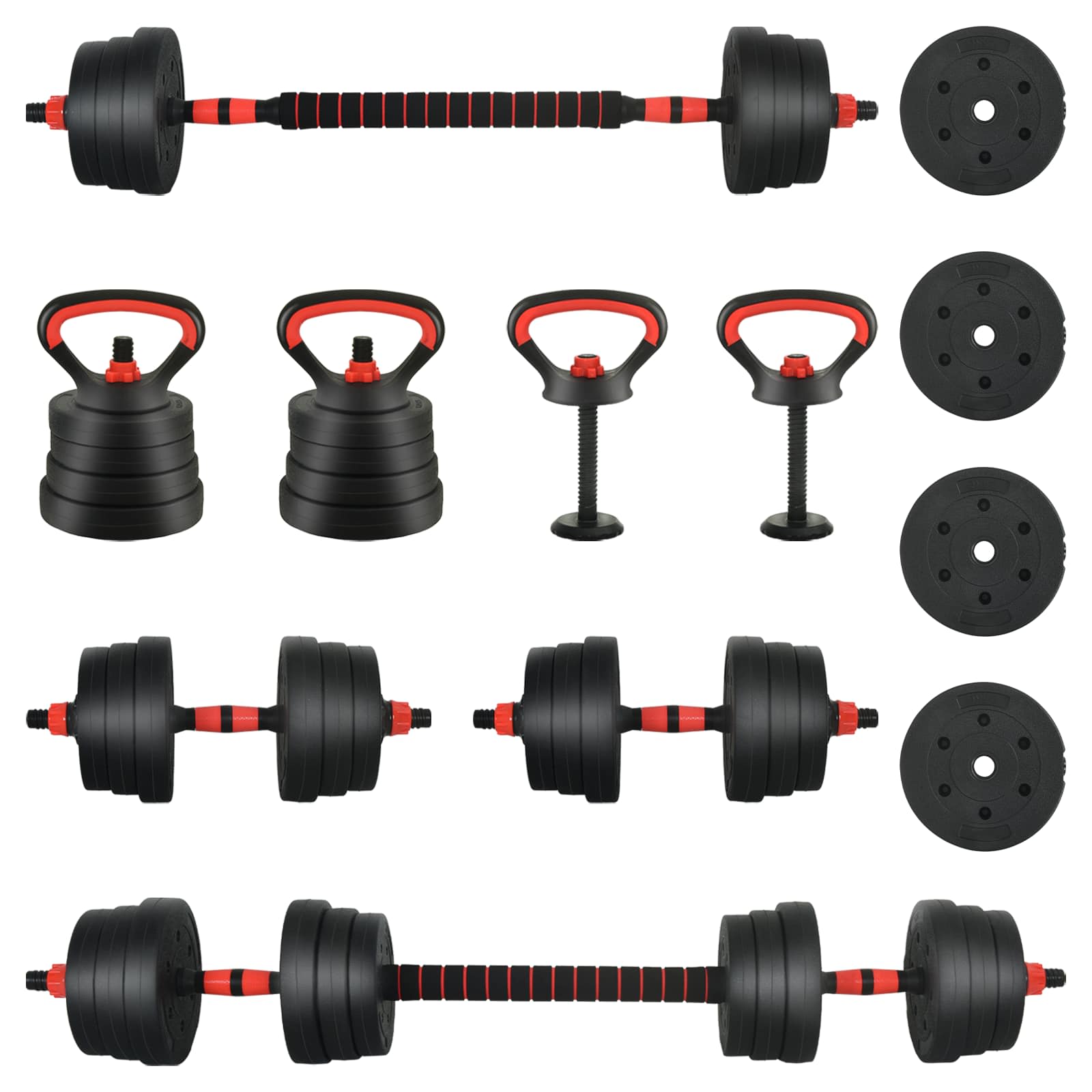 4-in-1 Hantelset Schwarz Rot 121x19 5x19 5 cm verstellbar f�r Fitnessstudio