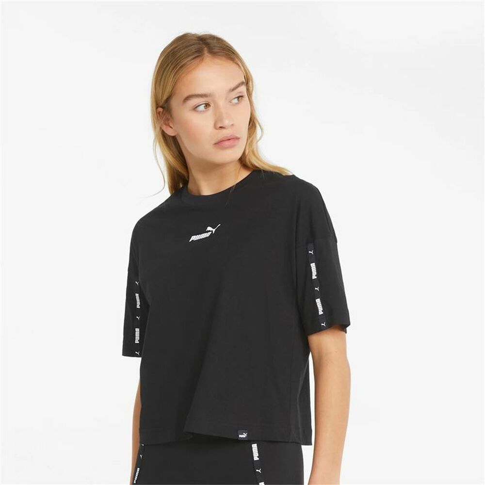 Damen Kurzarm-T-Shirt Puma Tape Crop Schwarz