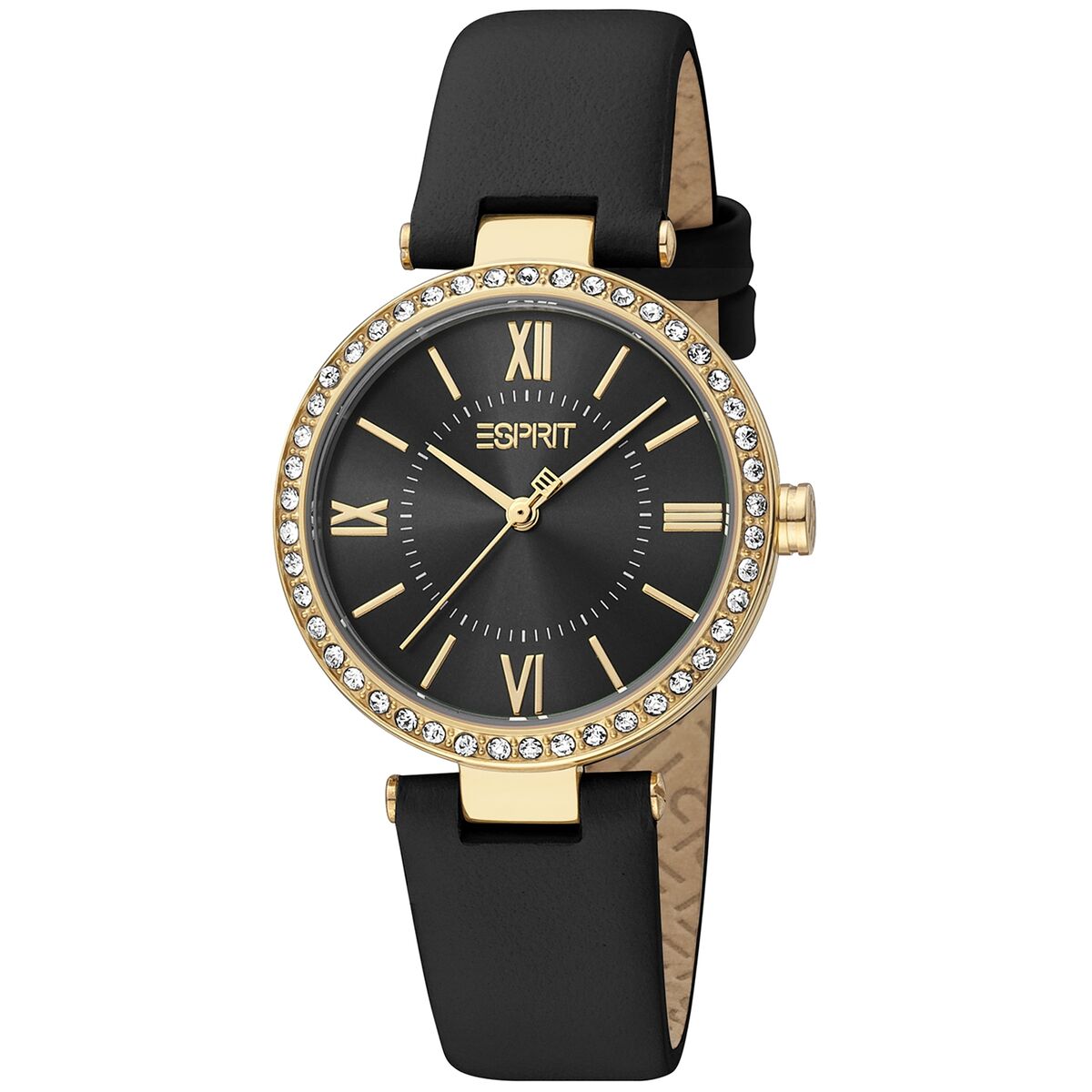 Esprit Armbanduhr Damenuhr ES1L332L0015 Analog Gold Schwarz Rmische Zahlen Leder