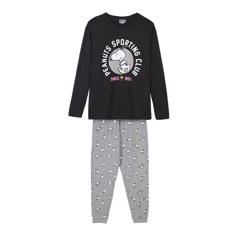 Damen Langarm Pyjama 2 Teiler Schlafanzug Nachtwsche Snoopy Grau XS