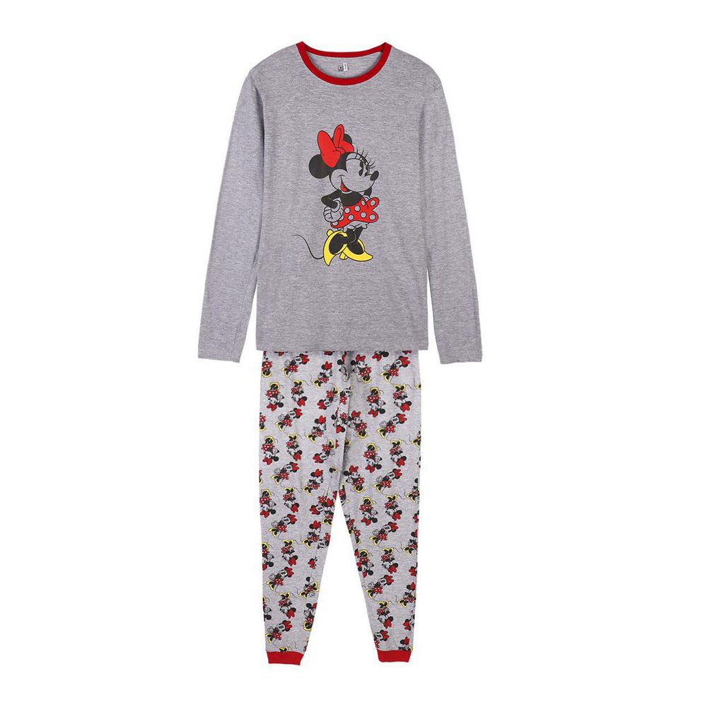 Damen Langarm Pyjama 2 Teiler Schlafanzug Nachtwsche Mickey Mouse Grau XS