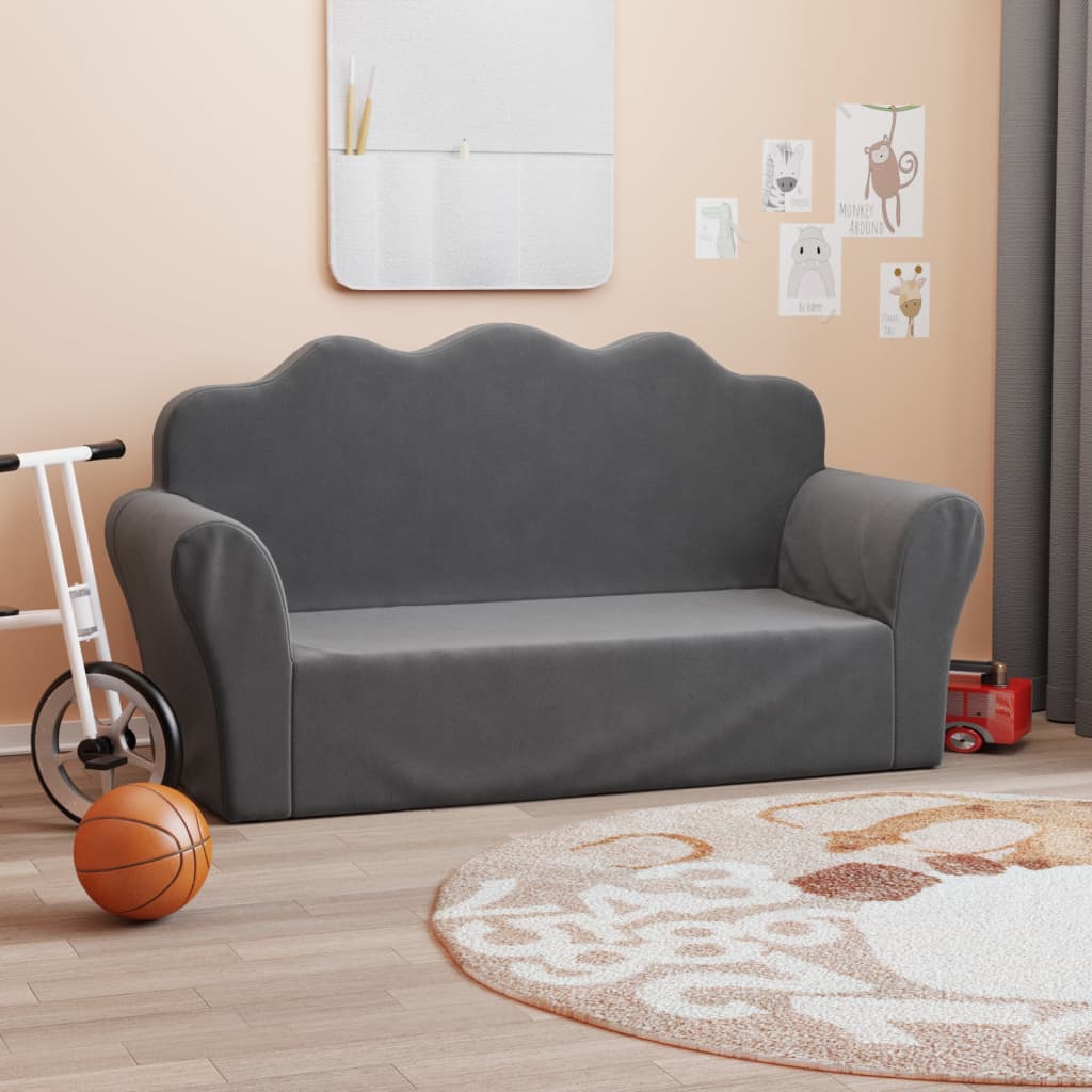 Kindersofa 2-Sitzer Anthrazit Weich Plsch Couch