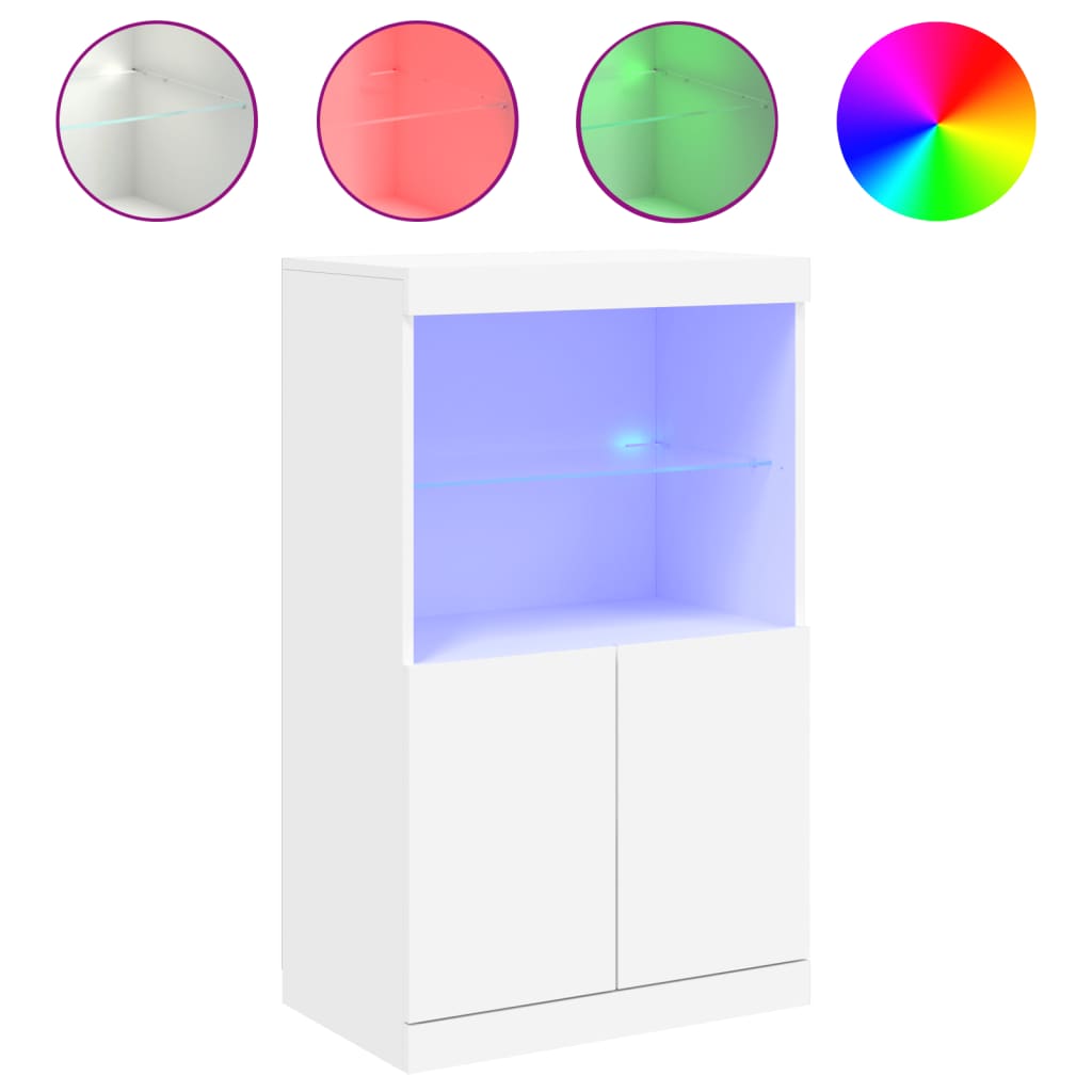Sideboard mit LED Leuchten Wei� 60,5x37x100 cm Glas Vitrine