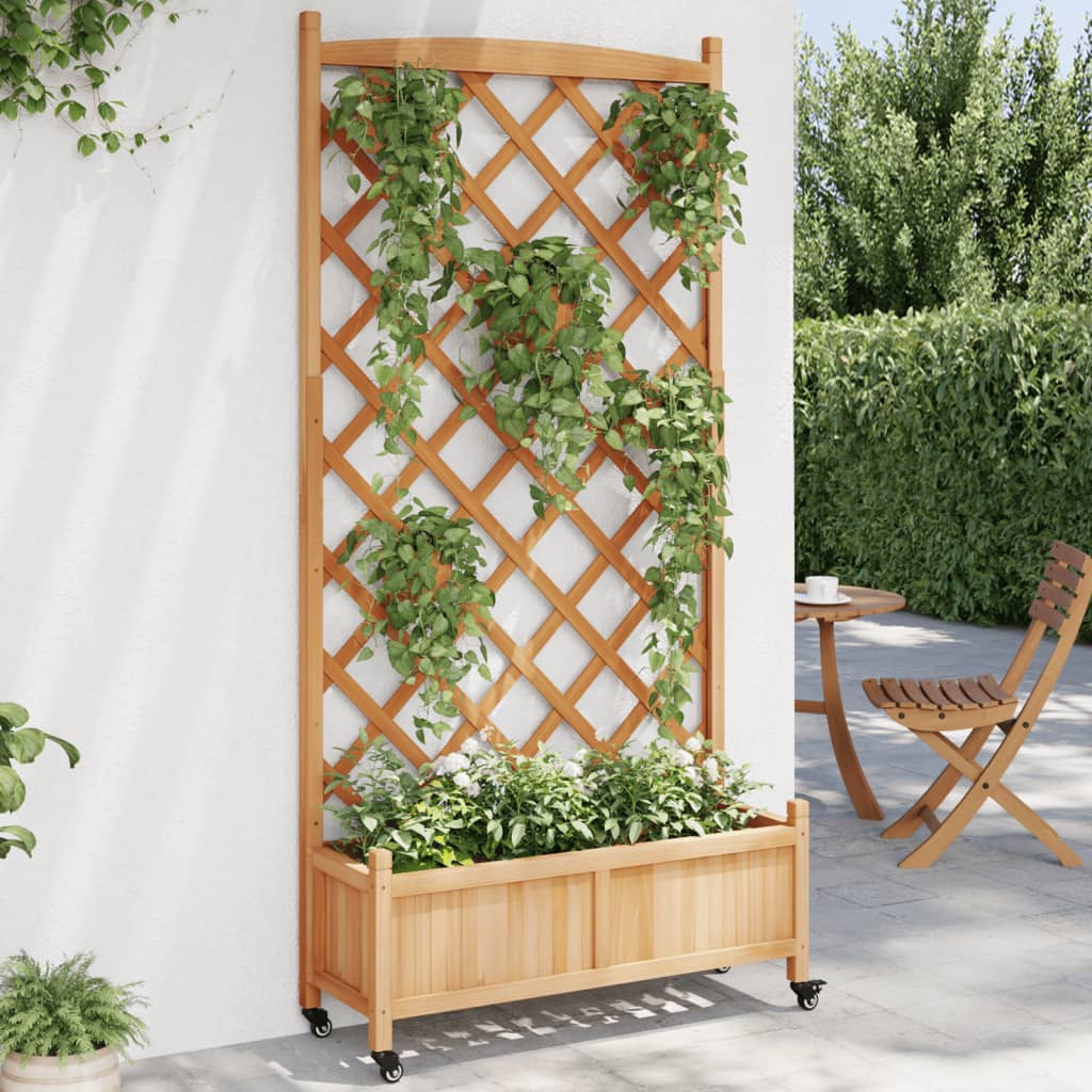 Pflanzk�bel mit Rankgitter und Rollen Hochbeet Massivholz Tanne 90x35x187,5cm