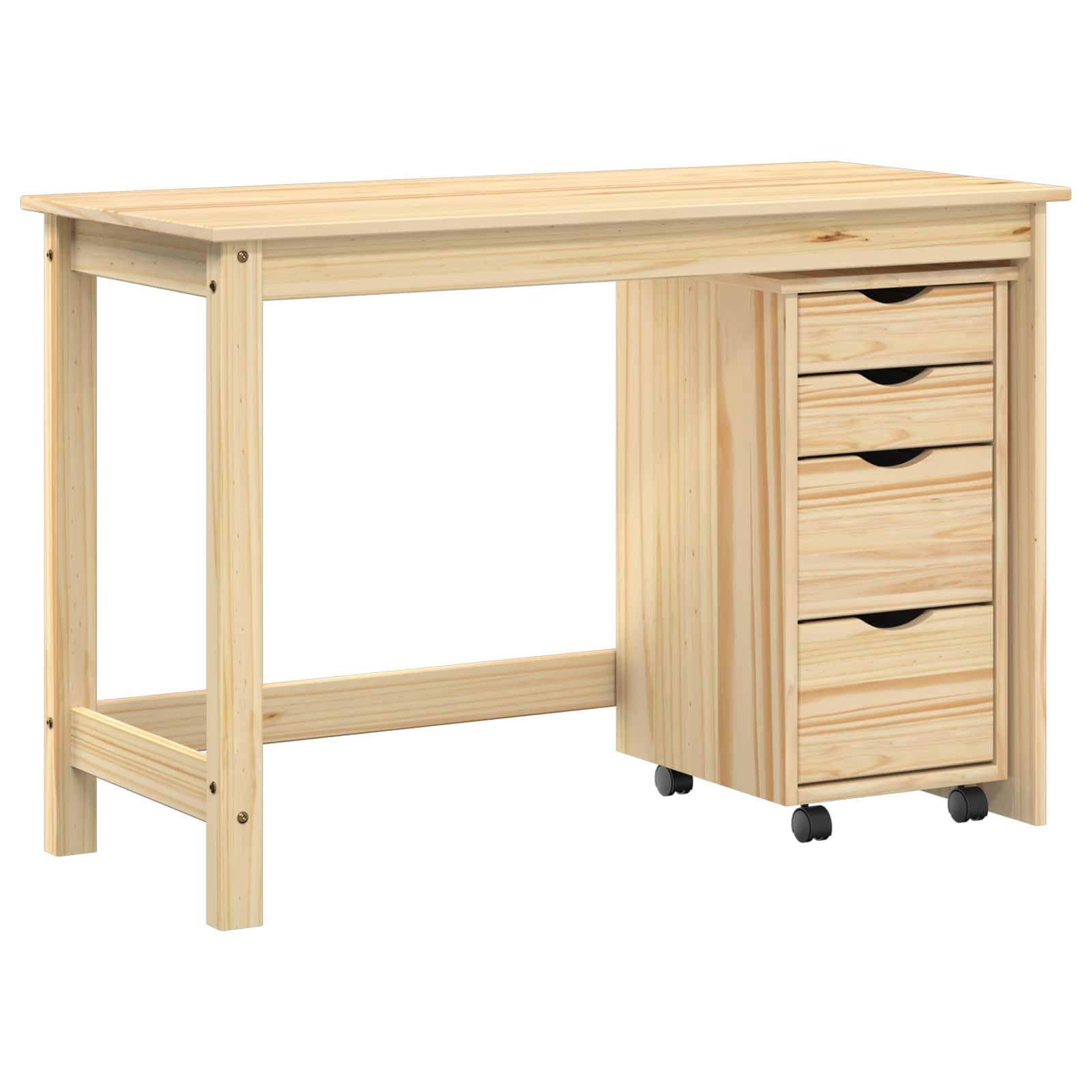 Schreibtisch und Rollschrank Set MOSS aus massivem Kiefernholz 112x50x75 cm