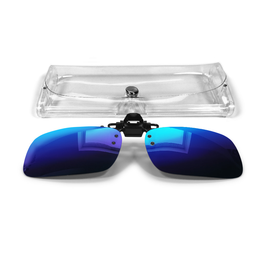 Aufsteck-Brille Clip-On-Sonnenbrillen verspiegelt dunkelblau mit Etuit