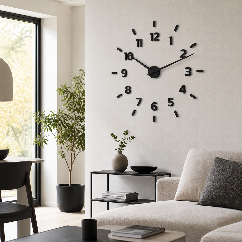 3D-Wanduhr in Schwarz: Moderne XXL-Wanddeko mit praktischem Nutzen