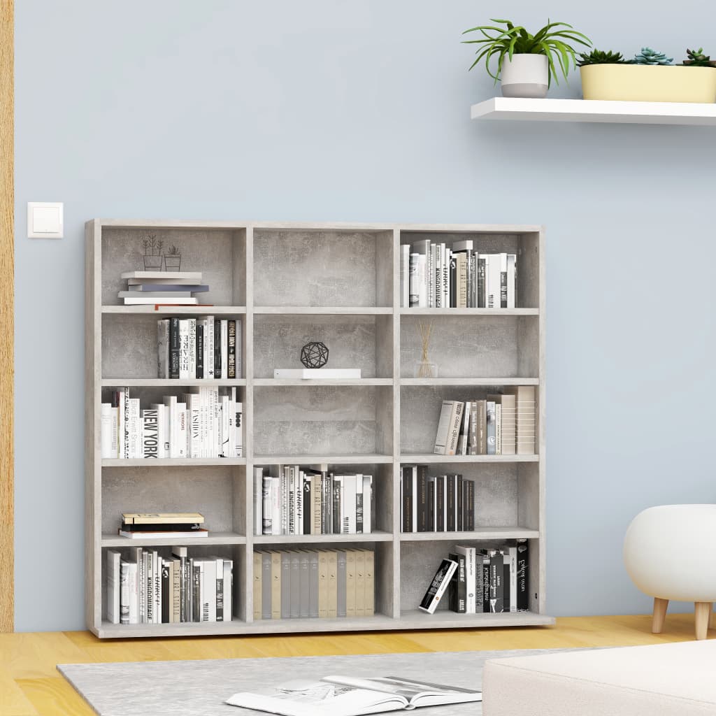 CD-Regal Betongrau 102x23x89,5 cm Spanplatte Mediaaufbewahrung