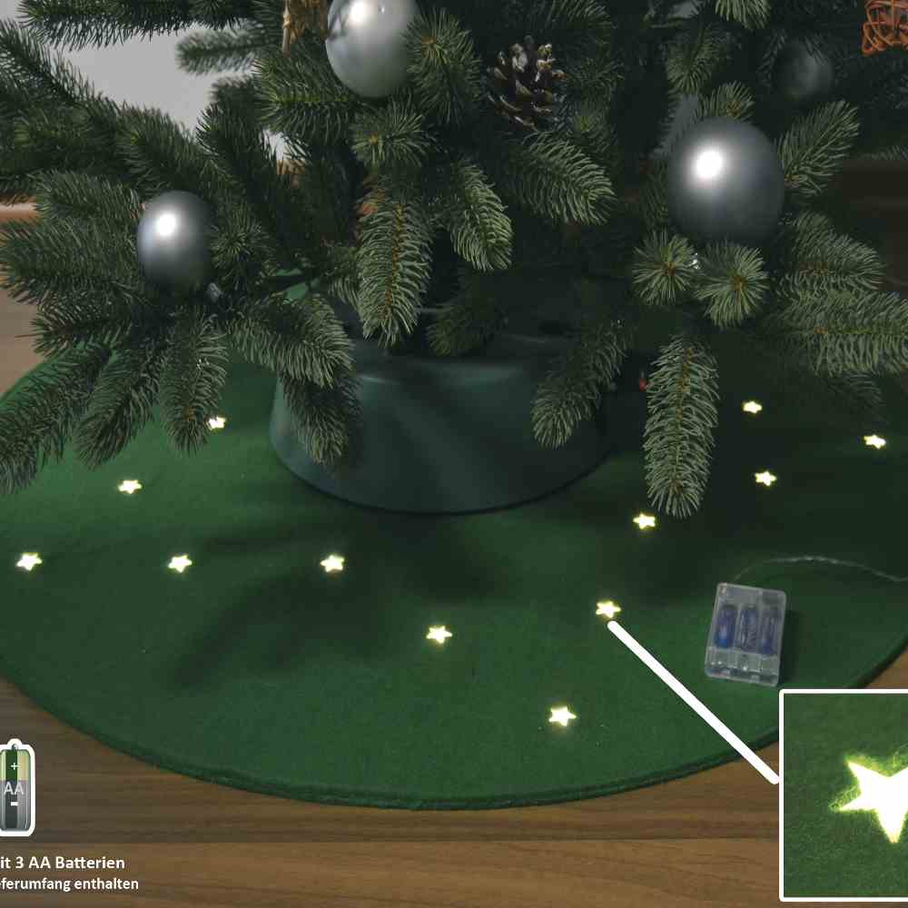 FHS Filzteppich fr Weihnachtsbaum  90 cm, grn, 20 LED, Batterie mit Timer