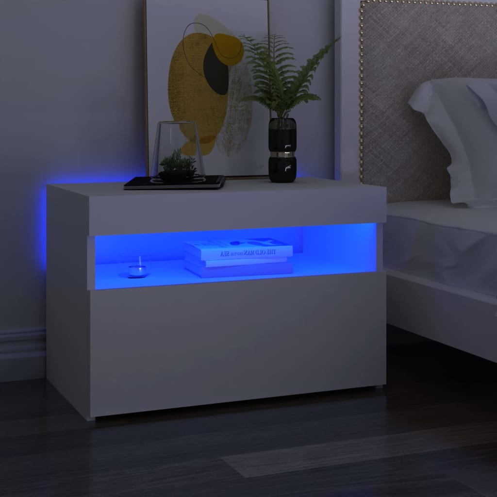 Nachttisch mit LED Leuchten Wei� 60x35x40 cm Spanplatte