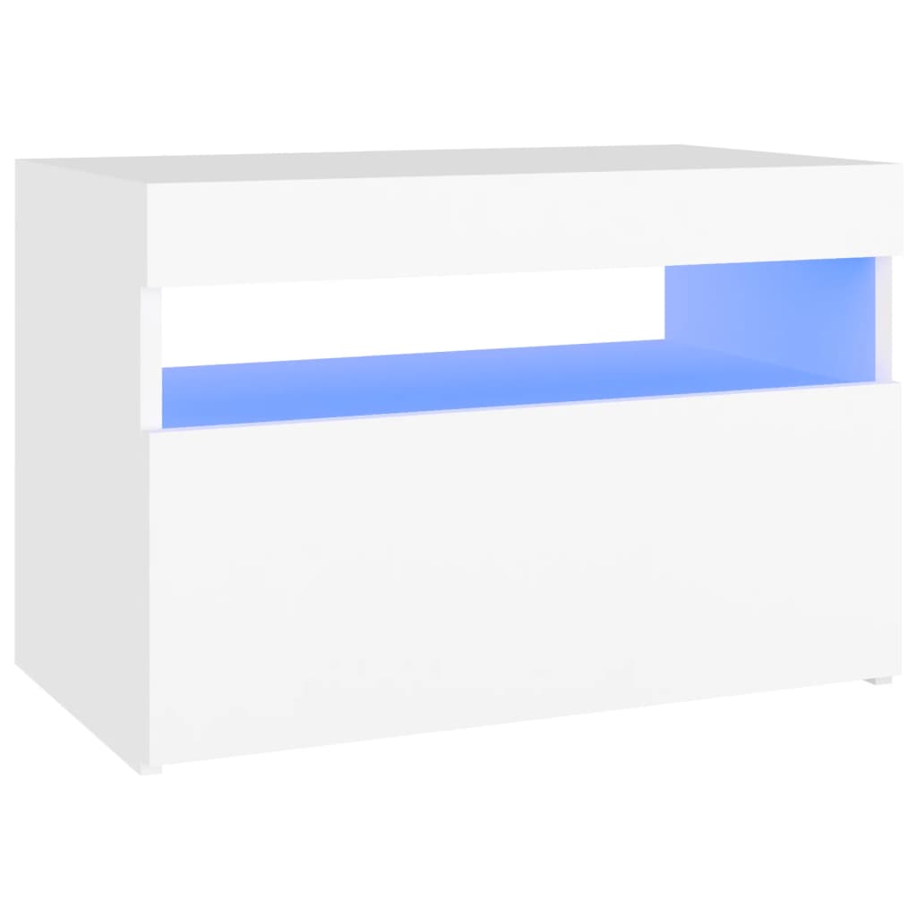 Nachttisch mit LED Leuchten Wei� 60x35x40 cm Spanplatte