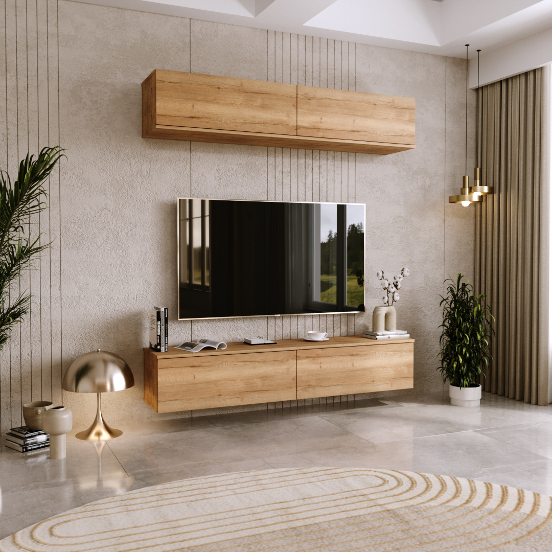TV-Lowboard NICOLE 160 cm Eiche Craft grifflos h�ngend oder stehend f�r