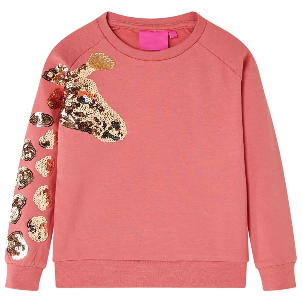Kinder-Sweatshirt mit Giraffe aus Pailletten Altrosa 116