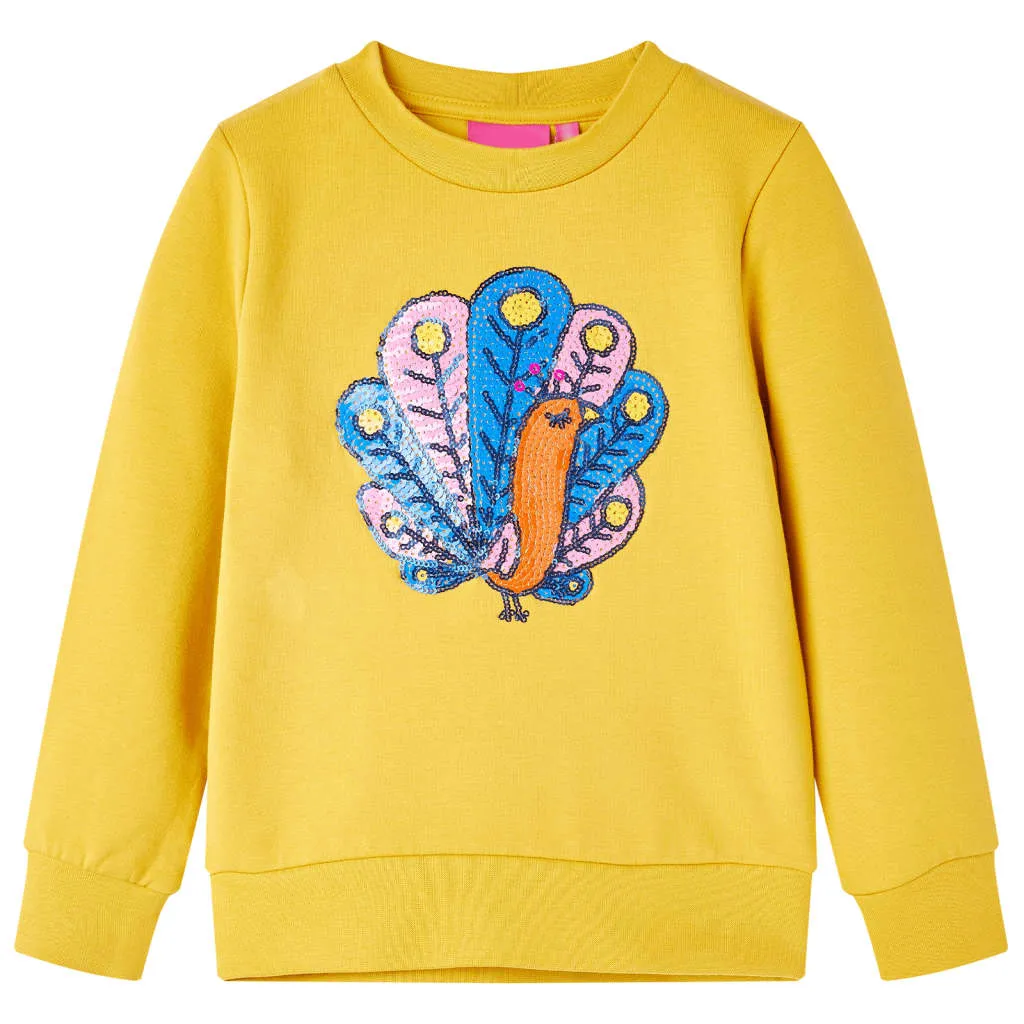 Kinder-Sweatshirt mit Pfau aus Pailletten Dunkles Ocker 116