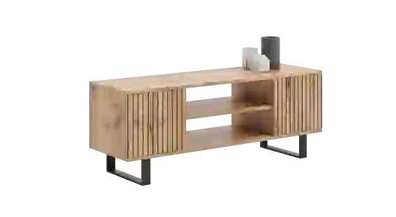 FOCUS TV-Lowboard 135 cm Loft Eiche Craft Dekor Lamellen-Print schwarze Metallbe