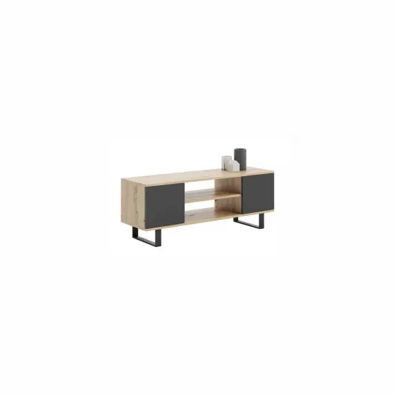TV-Lowboard FOCUS 155 cm Artisan Eiche Schwarz mit Metallbeinen