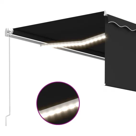 Gelenkarmmarkise Einziehbar mit Volant & LED 4x3 m Anthrazit Balkon Terrasse