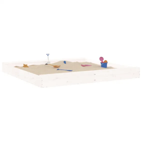 Sandkasten mit Sitzen Wei� Quadratisch Massivholz Kiefer