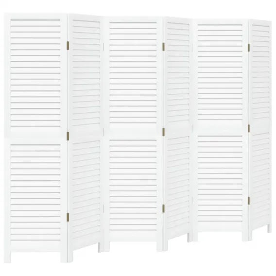 Paravent Spanische Wand Trennwand 6-tlg. Raumteiler Wei� Massivholz Paulownia