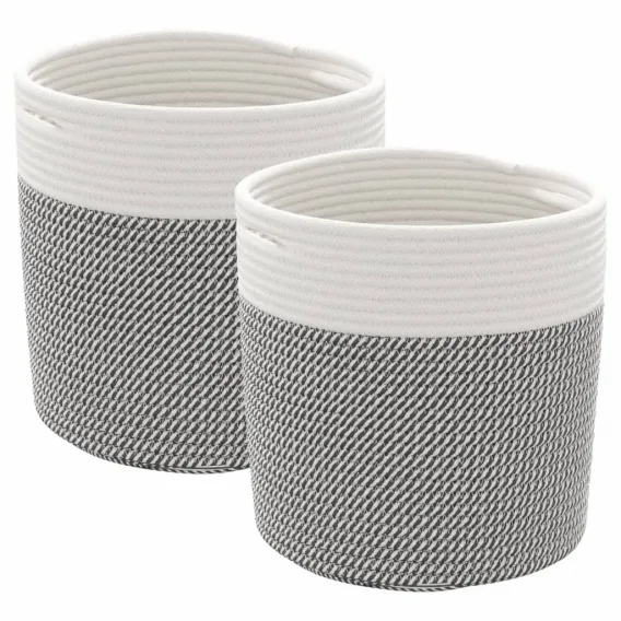 Aufbewahrungsk�rbe 2 Stk. Grau und Wei� �28x28 cm Baumwolle