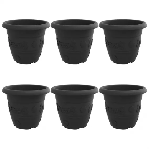 Runder Blumentopf 6 pcs Schwarz � 26x21,5 cm Kunststoff
