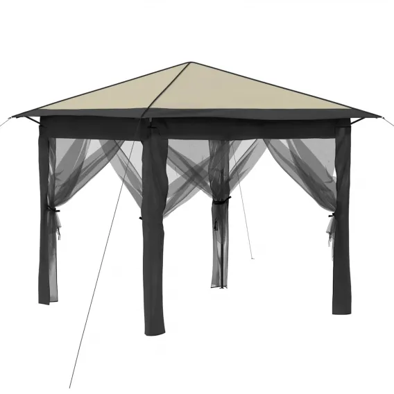 Gazebo mit 4 Seitenw�nden 2,6x2,6 m Creme und Anthrazit