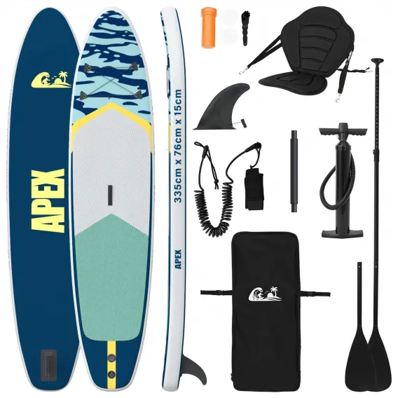 Paddelboard SUP Board mit Sitz 2-in-1 APEX 335x76x15 cm Blau f�r