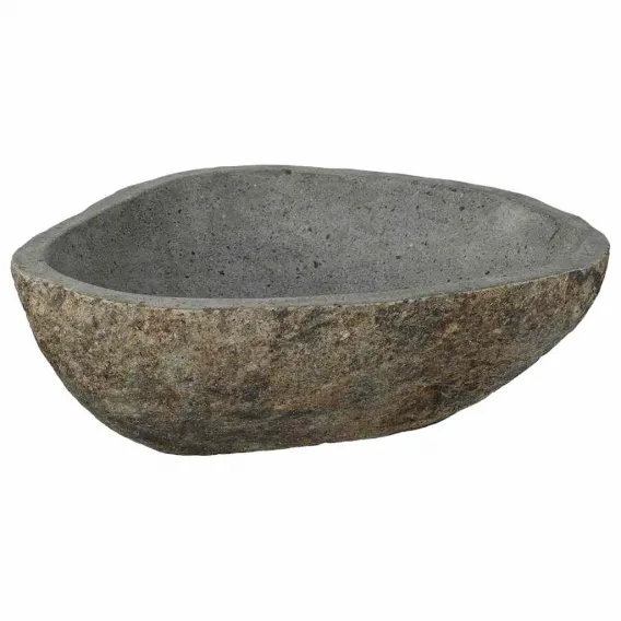 Aufsatzwaschbecken aus Flussstein hellgrau 52x40x15 cm f�r Badezimmer