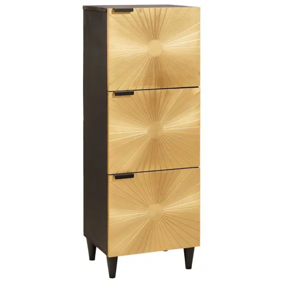 Highboard Schrank  mit T�r Schwarz und Gold 40x33.5x110 cm Glas Vitrine