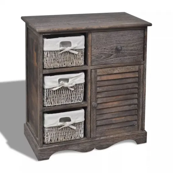 Holzschr�nkchen mit 3 Flechtk�rben Braun