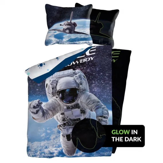Leuchtende Renforce Kinderbettw�sche aus 100% Baumwolle, 135x200 cm - Astronaut