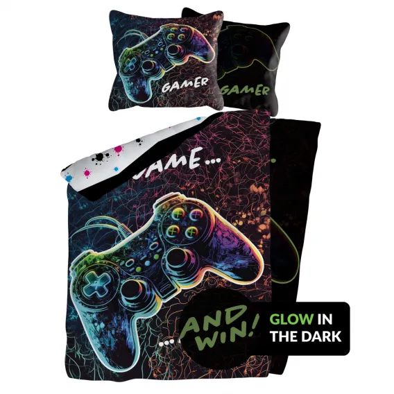 Leuchtende Renforce Kinderbettw�sche aus 100% Baumwolle, 135x200 cm - Gamer
