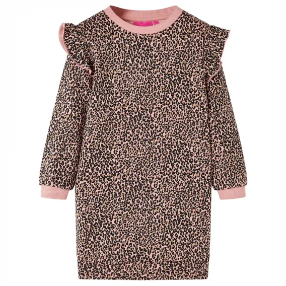 Kinder-Pulloverkleid Leopardenmuster Mittelrosa 104