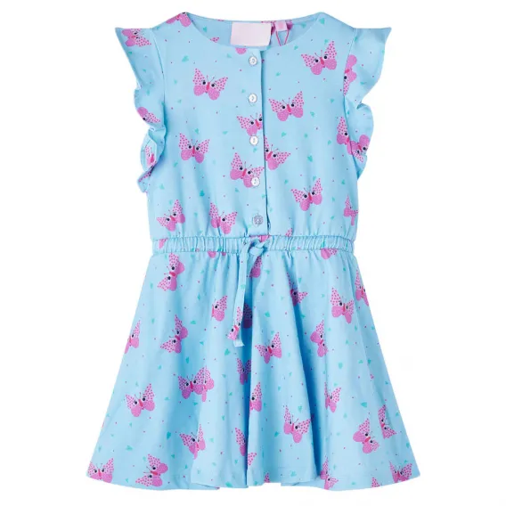 Kinderkleid mit Kn�pfen �rmellos Schmetterling-Muster Blau 128 Kurz