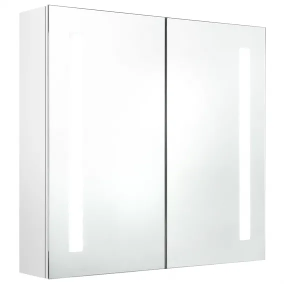 LED Bad Spiegelschrank Gl�nzendes Wei� 62x14x60 cm Badezimmer LED-Beleuchtung Spiegel