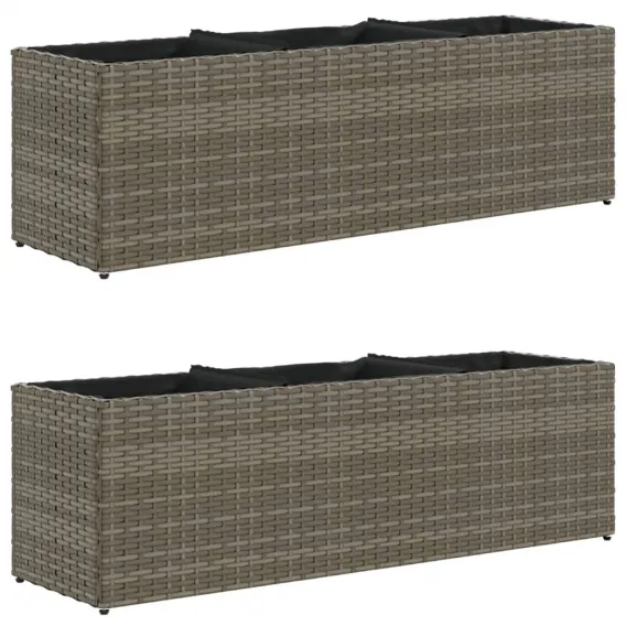 Pflanzk�bel Pflanzkasten Blumenkasten 2 Stk Polyrattan 105x30x32 cm