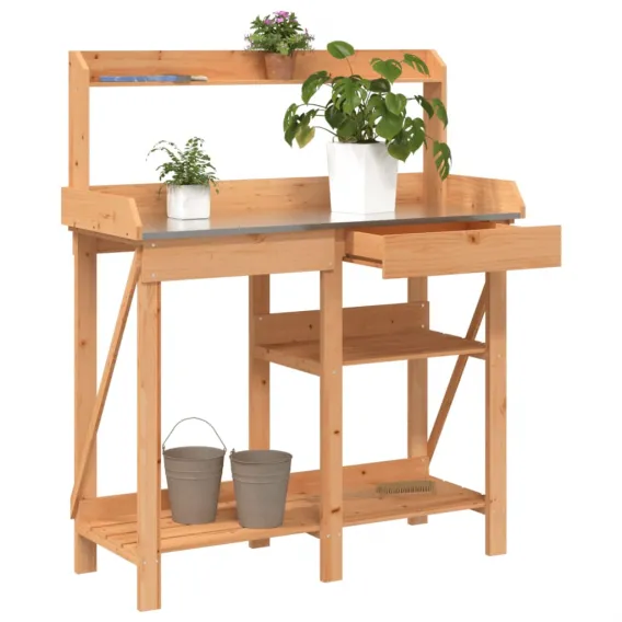 Pflanztisch mit Ablagen Arbeitstisch Garten Holz 110 cm