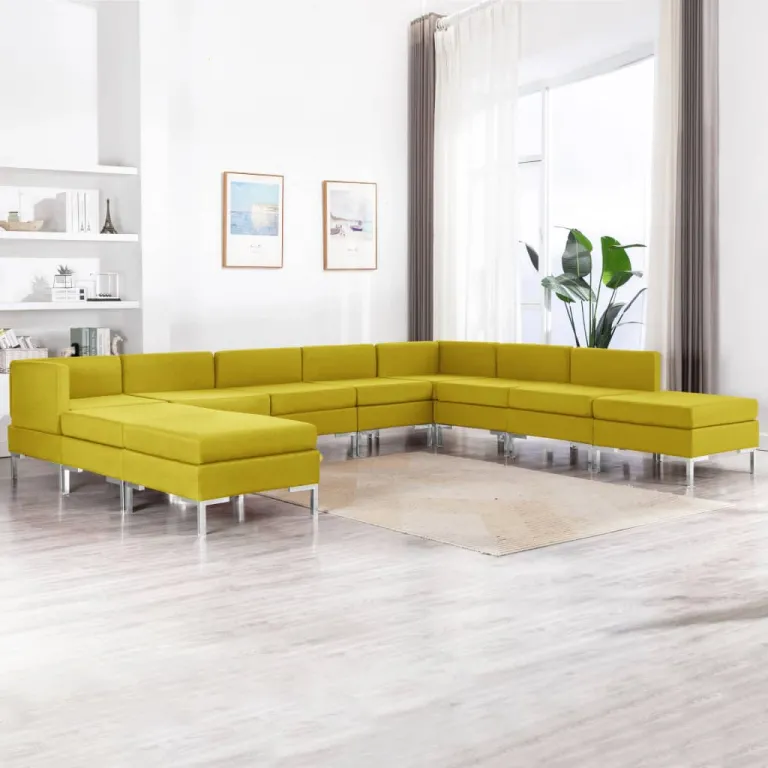 10-tlg. Sofagarnitur Stoff Gelb Couch-Garnitur