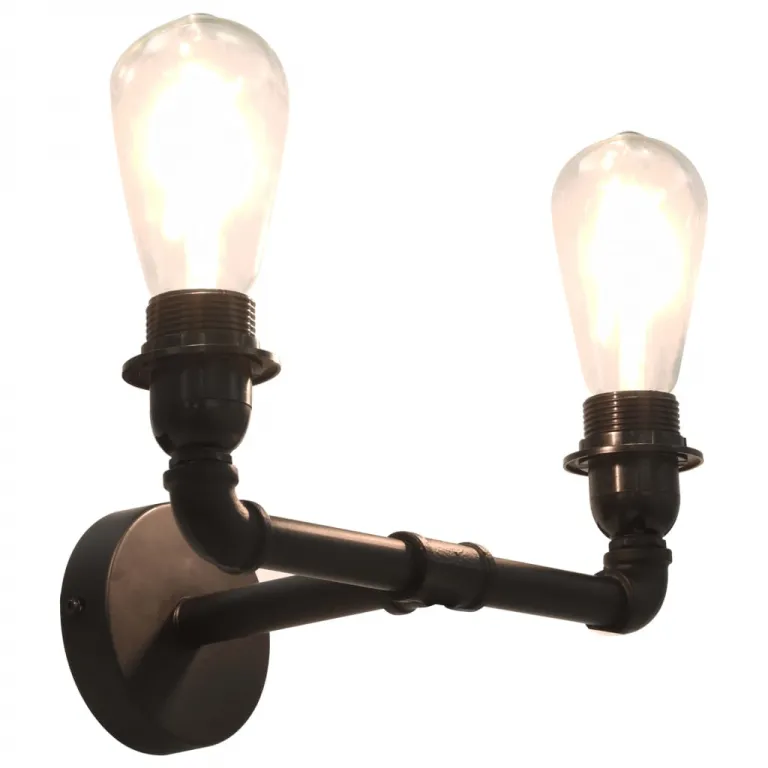 2-Arm-Wandleuchte Schwarz 2 x E27-Fassung Industrial Steampump Wandlampe