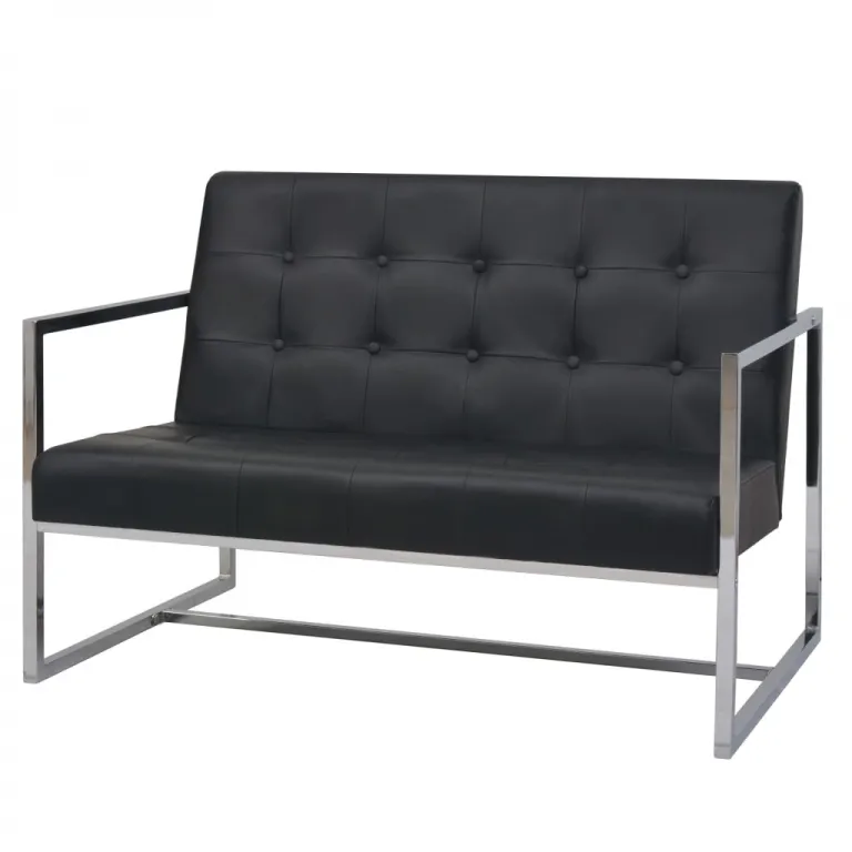 2-Sitzer-Sofa mit Armlehnen Kunstleder und Stahl Schwarz Couch