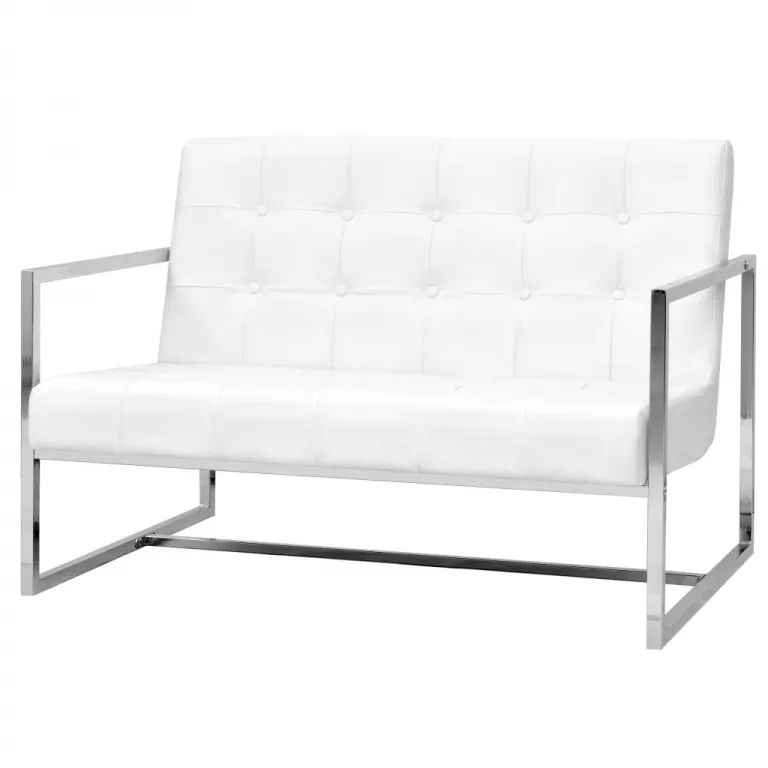 2-Sitzer-Sofa mit Armlehnen Kunstleder und Stahl Wei Couch
