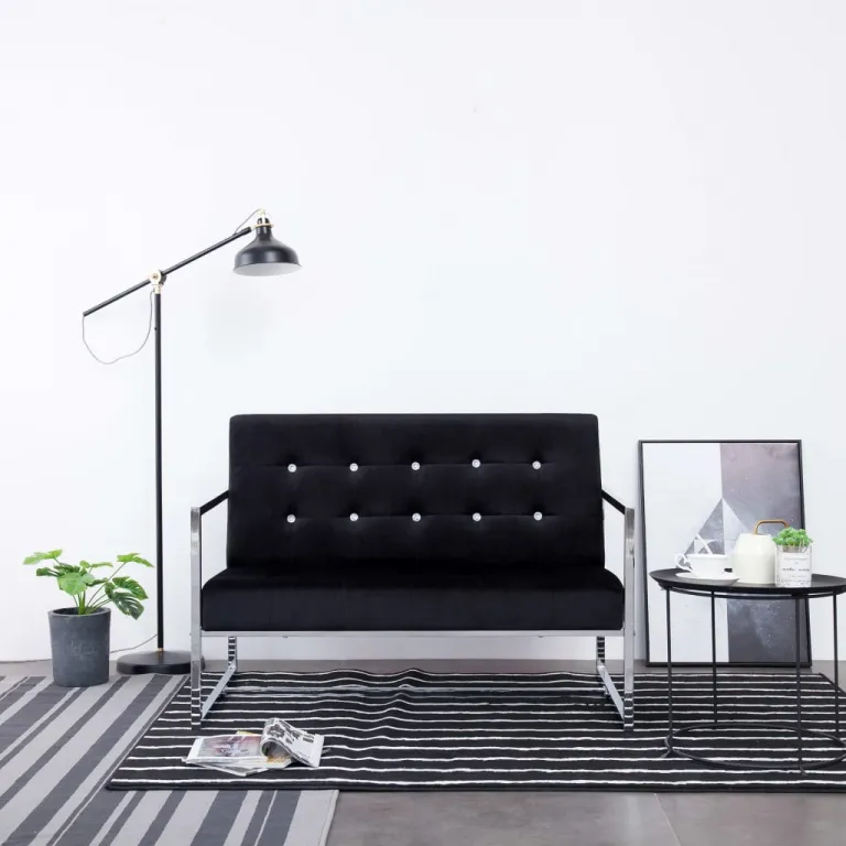 2-Sitzer-Sofa mit Armlehnen Schwarz Chrom und Samt Couch