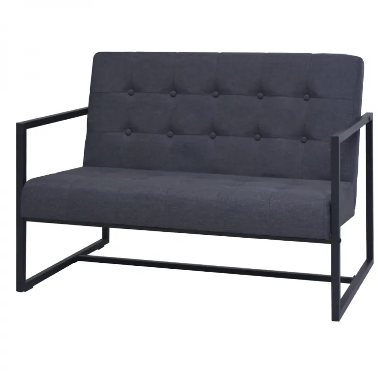2-Sitzer-Sofa mit Armlehnen Stahl und Stoff Dunkelgrau Couch
