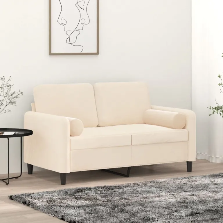 2-Sitzer-Sofa mit Kissen Creme 120 cm Samt Couch
