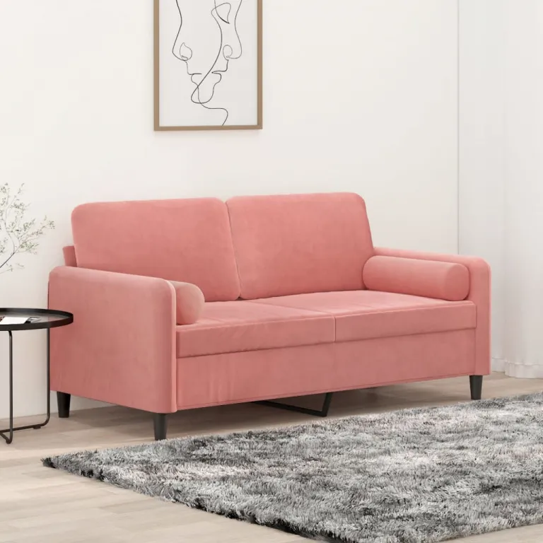 2-Sitzer-Sofa mit Kissen Rosa 140 cm Samt Couch
