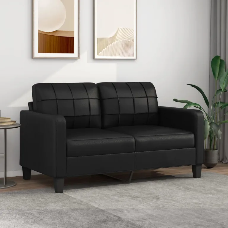 2-Sitzer-Sofa Schwarz 140 cm Kunstleder Couch
