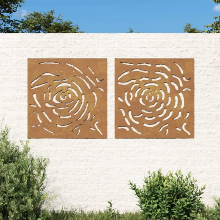 2-tlg. Garten-Wanddeko 55x55 cm Cortenstahl Rosen-Design Gartendekoration