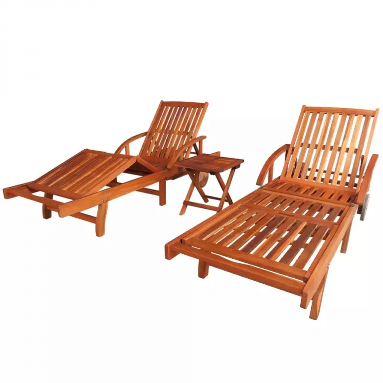 2er Set Gartenliege Sonnenliege Holzliege Rollliege mit Tisch Akazie Massivholz